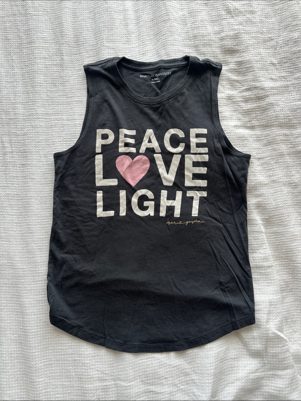 Spiritual Gangster Charcoal Grey Muscle Tank with Pink Heart Graphic